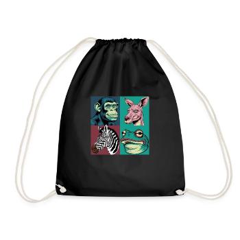 Pop-art Tiere Affe Zebra Frosch Känguru Halloween - Turnbeutel - Schwarz - Vorne