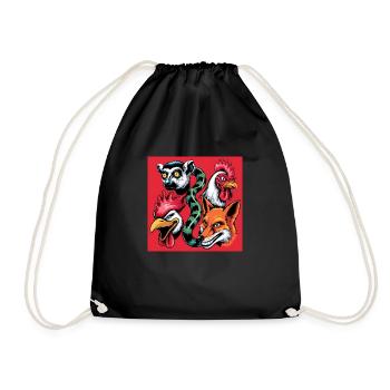 Pop Art Fox Rooster Lemur Snake Smile - Drawstring Bag - black - Front