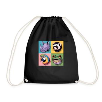Popart bunt Nashorn Mader Papagei Frosch blau grün - Turnbeutel - Schwarz - Vorne
