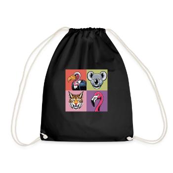 Pop-art Koala Luchs Geier Flamingo bunt Smile - Turnbeutel - Schwarz - Vorne