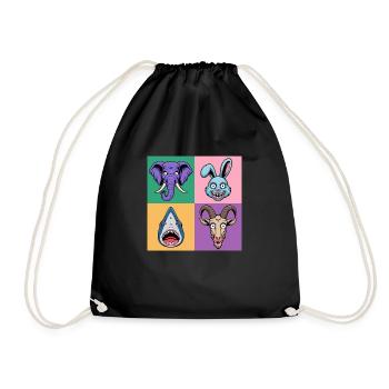 Popart Colorful Elephant Bunny Shark Goat - Drawstring Bag - black - Front
