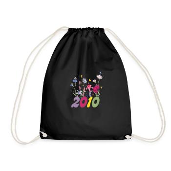 Year of birth 2010 wildflowers - Drawstring Bag - black - Front