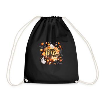 Halloween – Happy Halloween Cute Ghost Pumpkins - Drawstring Bag - black - Front