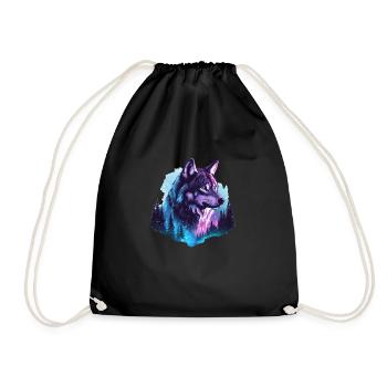 Wolf Northern Lights Forest Nature - Drawstring Bag - black - Front