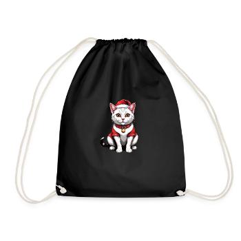 Christmas Cat Santa Claus Cat Cat Gift - Drawstring Bag - black - Front