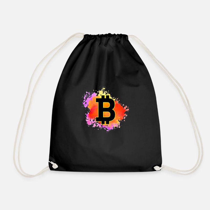Buntes Bitcoin Design – Krypto Splash Art - Turnbeutel - Schwarz