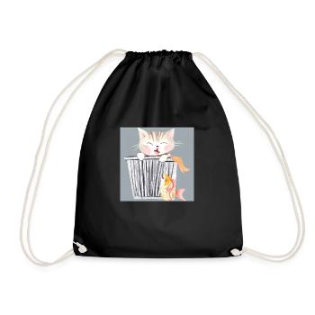 katze mit fisch - Turnbeutel - Schwarz - Vorne