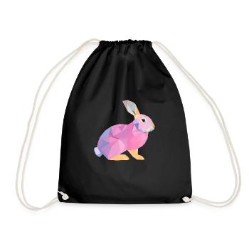 Playful Pink Bunny with Purple Triangles - Drawstring Bag - black - Front