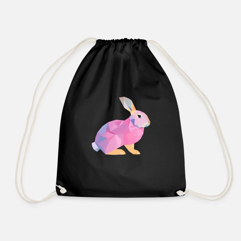 Playful Pink Bunny with Purple Triangles - Drawstring Bag - black