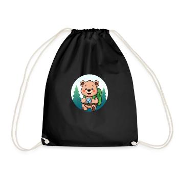 Cozy Bear Exploring Forest Path - Drawstring Bag - black - Front