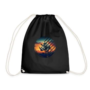 Geometric Rhino Sunset Scene - Drawstring Bag - black - Front