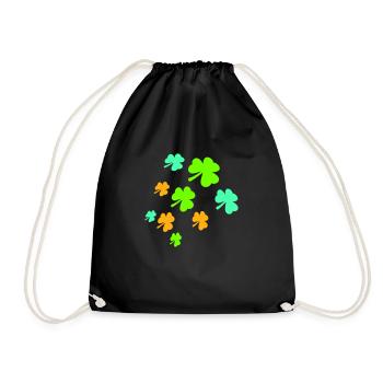 Shamrock Many Three-Leaf Leaves Green Pattern - Drawstring Bag - black - Front