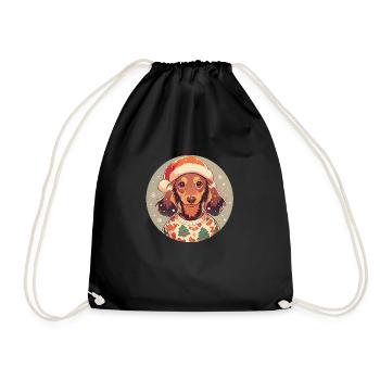 Christmas motif with a dachshund - Drawstring Bag - black - Front