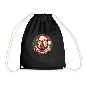 Christmas motif with an English bulldog - Drawstring Bag - black - Front
