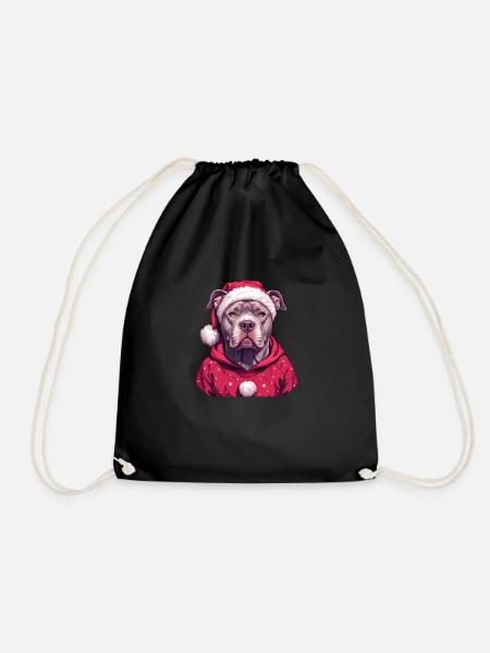Christmas motif with a grey staffy - Drawstring Bag - black