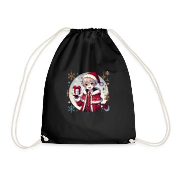 Anime Weinachts - Turnbeutel - Schwarz - Vorne