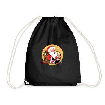 Santa Claus Santa Claus Drinks Beer Comic - Drawstring Bag - black - Front