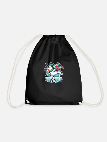 Schlittschuhlaufen Schneemann Winter Weihnachten - Turnbeutel - Schwarz
