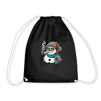 Stoner Snowman Winter Christmas Hemp - Drawstring Bag - black - Front