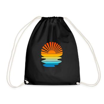 Retro sunset with waves - Drawstring Bag - black - Front
