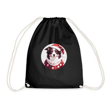 Christmas motif with Border Collie - Drawstring Bag - black - Front