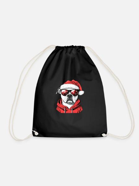 Christmas motif with a Staffy - Drawstring Bag - black