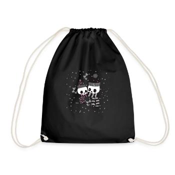 Two cute and cold skeletons cuddling - Drawstring Bag - black - Front