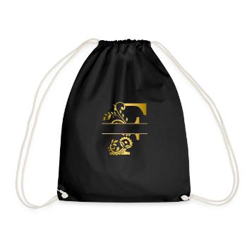 Personalisierter goldener Blumenbuchstabe f - Geschenkidee - Turnbeutel - Schwarz - Vorne