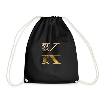 Personalized Floral Gold Letter k - Gift Idea - Drawstring Bag - black - Front