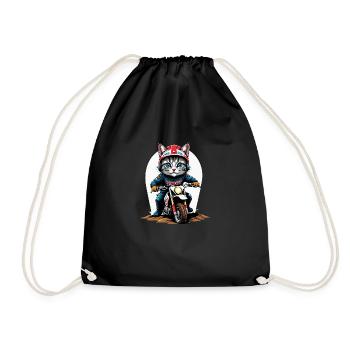 Cat Motocross Bike Geschenk Supermoto Motorrad - Turnbeutel - Schwarz - Vorne