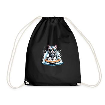 Cat Jet Ski Cat Funny Funny Gift - Drawstring Bag - black - Front
