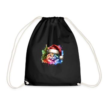 Cute Cat Christmas - Drawstring Bag - black - Front