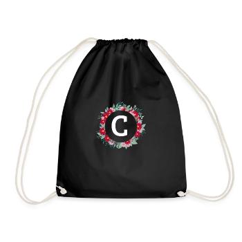 Letter c floral crown - Drawstring Bag - black - Front