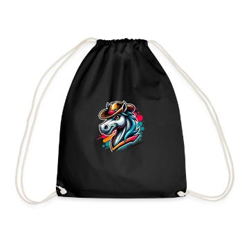 Cheval d’équitation western avec chapeau de cow-boy - Sac de sport léger - noir - Devant
