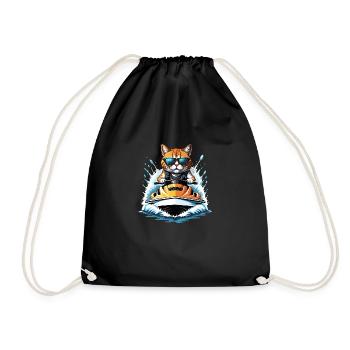 Cat Jet Ski Cat Funny Funny Gift - Drawstring Bag - black - Front