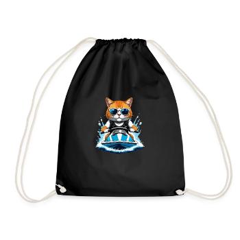 Cat Jet Ski Cat Funny Funny Gift - Drawstring Bag - black - Front