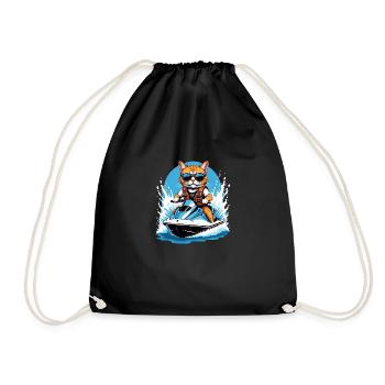 Cat Jet Ski Cat Funny Funny Gift - Drawstring Bag - black - Front