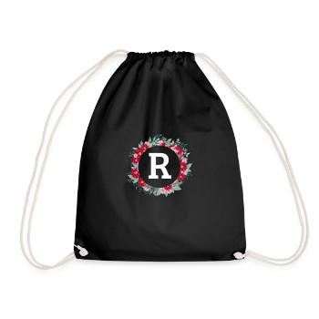 Letter r floral crown - Drawstring Bag - black - Front