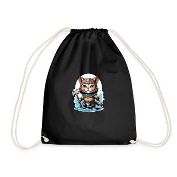 Cat Wikinger Viking Katze Geschenk Süß - Turnbeutel - Schwarz - Vorne