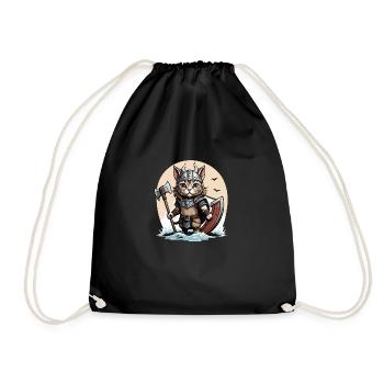 Cat Wikinger Viking Katze Geschenk Süß - Turnbeutel - Schwarz - Vorne