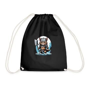 Cat Wikinger Viking Katze Geschenk Süß - Turnbeutel - Schwarz - Vorne