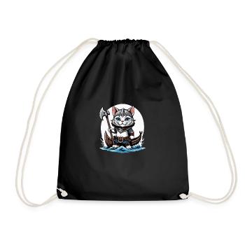 Cat Wikinger Viking Katze Geschenk Süß - Turnbeutel - Schwarz - Vorne
