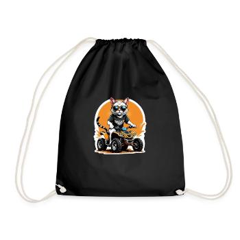 Cat Quad Cat Gift Supermoto Motorcycle - Drawstring Bag - black - Front