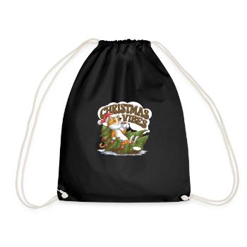 Christmas Vibes, funny Christmas design cat - Drawstring Bag - black - Front