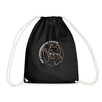 Katzen Glücksbringer, Geschenk Katzenbesitzer - Turnbeutel - Schwarz - Vorne
