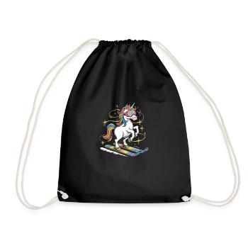 Unicorn on the Winter Alpine Skiing Gift - Drawstring Bag - black - Front
