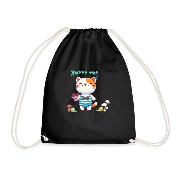 Cute cat - Drawstring Bag - black - Front