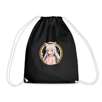 Fox Girl: Verzauberter Charme im Anime-Stil - Turnbeutel - Schwarz - Vorne