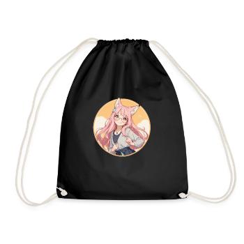 Fox Girl: Enchanted Charm in Anime Style - Drawstring Bag - black - Front