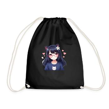 Cat Girl Kawaii: Adorable Cat Girl - Drawstring Bag - black - Front